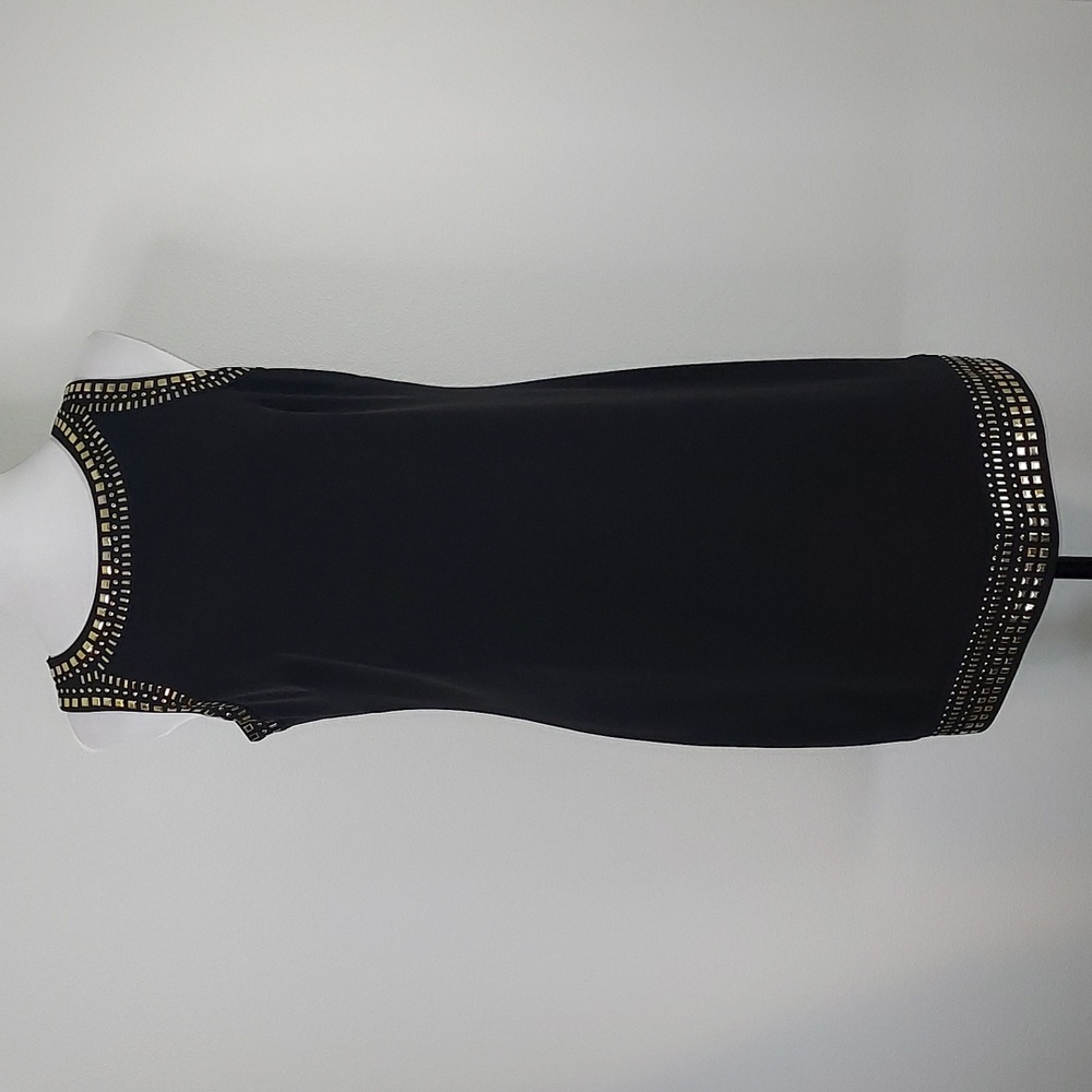 Jessica Howard Black Gold Studded Sleeveless Sheath Dress Size 8P